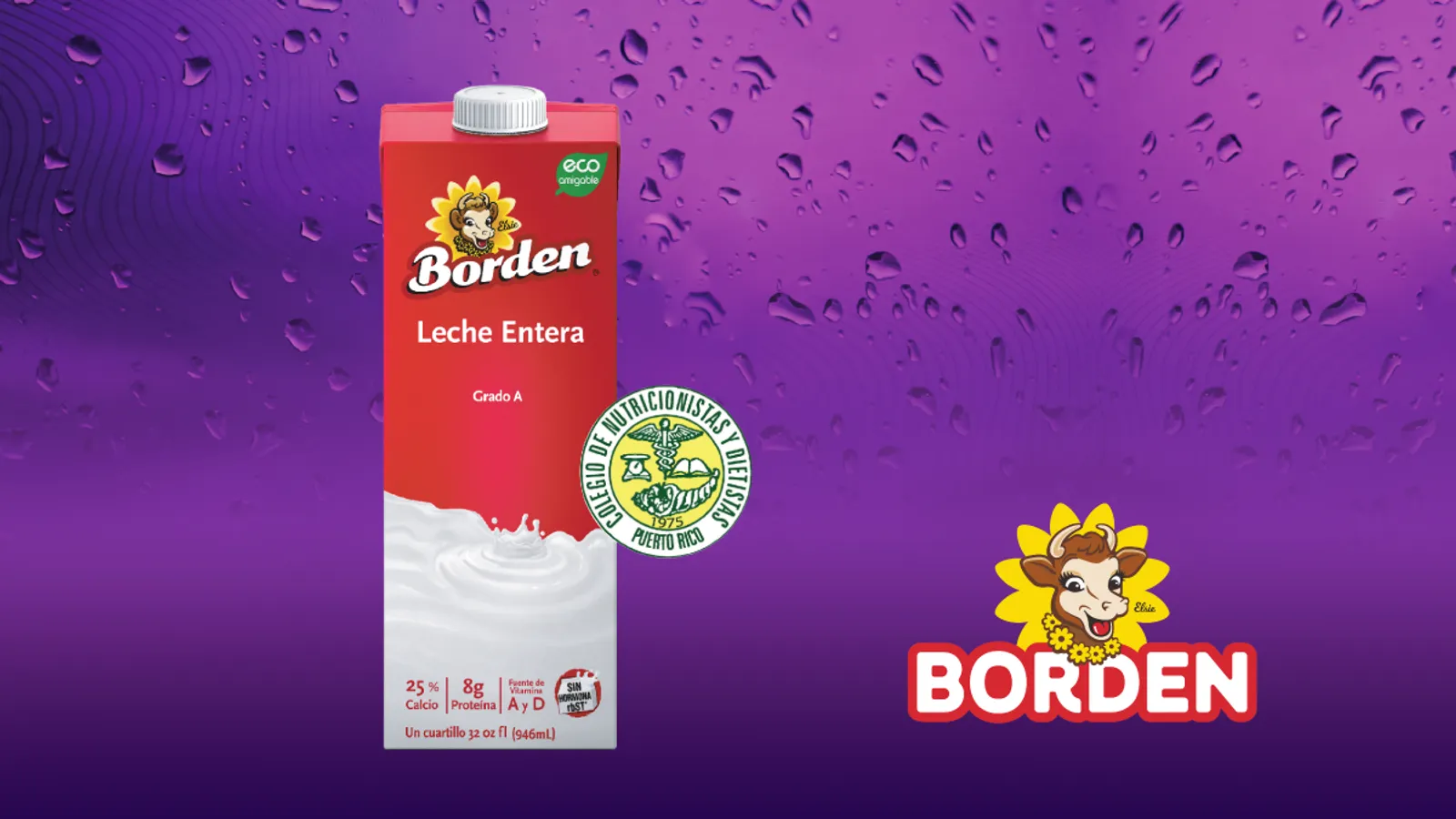 Envase de Borden Leche Entera UHT junto al logo de Borden